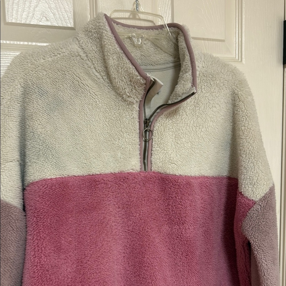 Time and Tru Pink, lavender and cream Teddy Jacket Cozy and Stylish - Picture 7 of 11